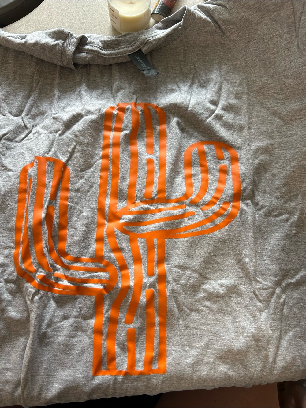 Gray Tee with Bright Orange Cactus Graphic